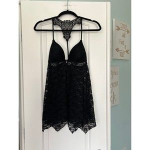 Linea Donatella Lace-Trim Chiffon Babydoll‎ Chemise Nightgown Lingerie S